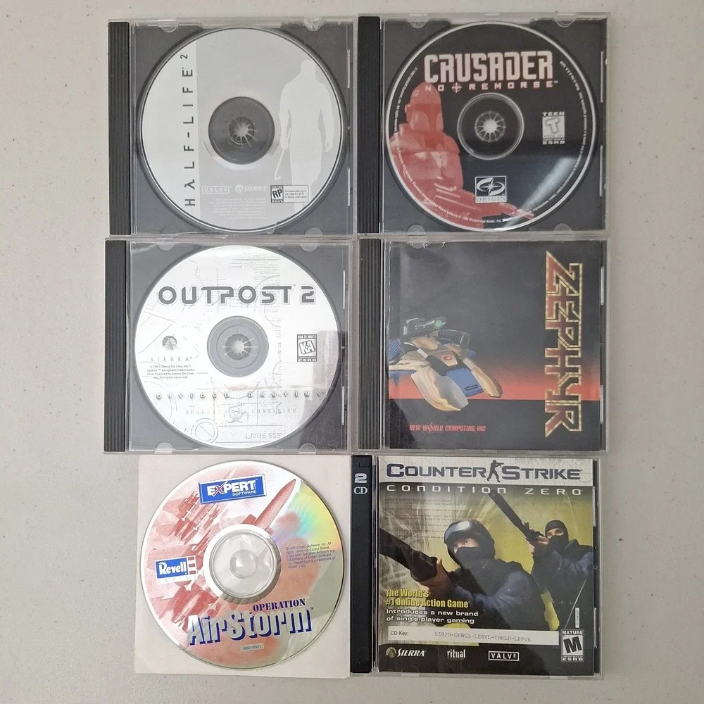 Vintage PC Game Lot of 6, Half-Life 2, Crusader, Outpost 2, Etc., All Excellent